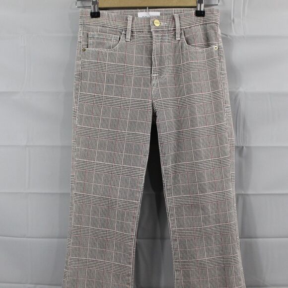 Frame Jeans Womens 24 Denim High Rise Crop Mini Boot Cut Washed Plaid Pant - Picture 2 of 14